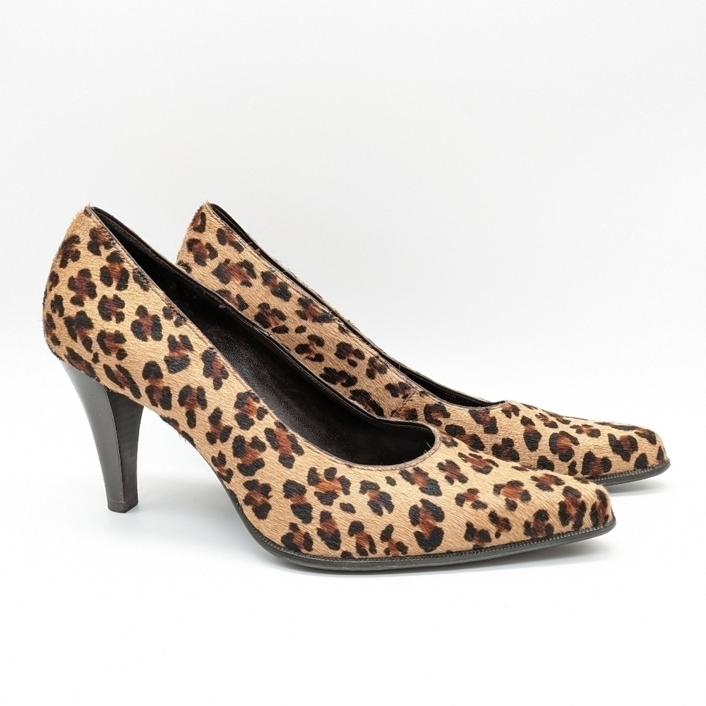 Franco Sarto black brown tan calf hair leather heel 8.5